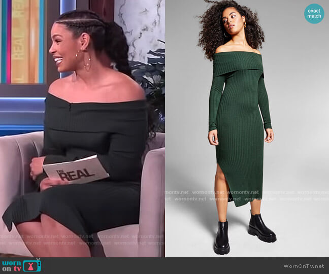 Janelle Ribbed Off-The-Shoulder Bodycon Midi Dress by Jeannie Mai x International Concepts worn by Jordin Sparks on The Real