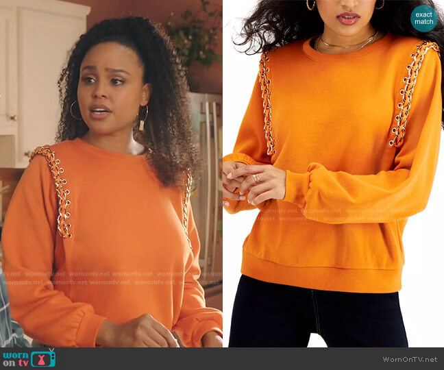 Solid Chain Sweatshirt by INC International Concepts worn by Hayley Marie Norman on Kenan