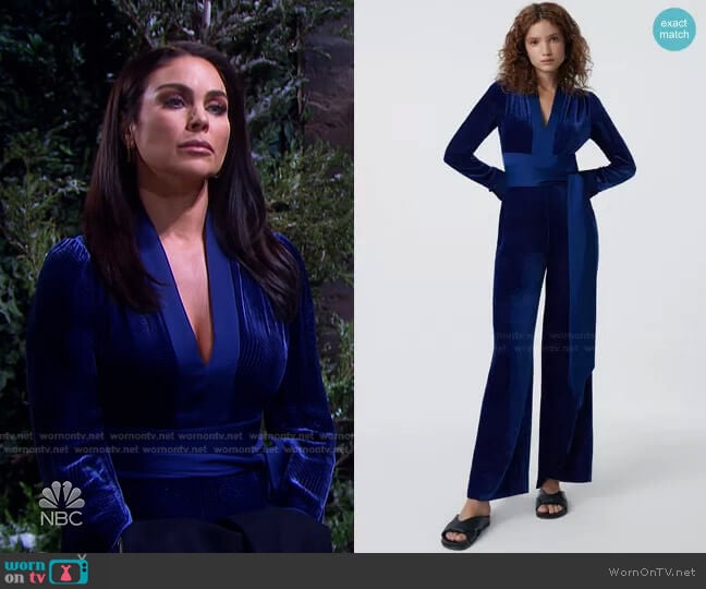 Inti Velvet Wide Leg Wrap Jumpsuit by Diane von Furstenberg worn by Chloe Lane (Nadia Bjorlin) on Days of our Lives