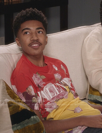 Jack's red and yellow floral print tee on Black-ish