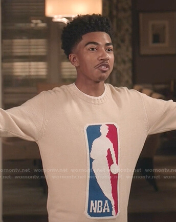 Jack's ivory NBA logo print sweater on Black-ish