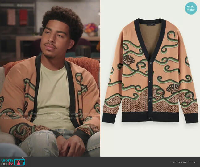 Jacquard Cardigan by Scotch & Soda worn by Andre Johnson Jr (Marcus Scribner) on Black-ish