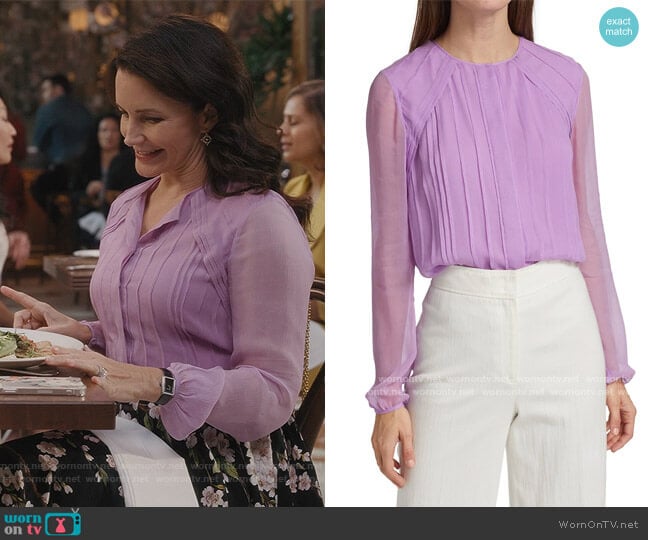 Crinkle Silk Blouse by Jason Wu worn by Charlotte York (Kristin Davis) on And Just Like That