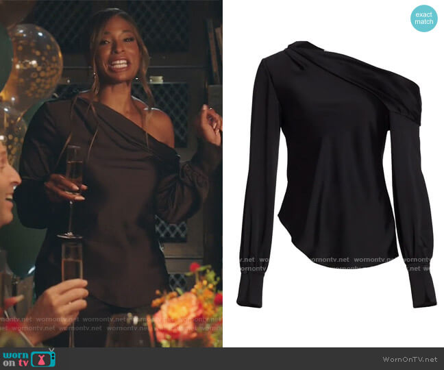 Alice Satin One-Shoulder Top by Jonathan Simkhai worn by Mika (Kimrie Lewis) on Kenan
