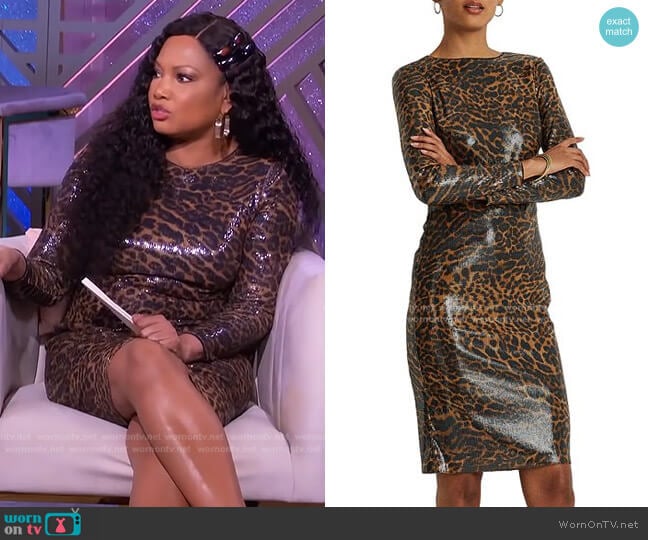 Ocelot-Print Sequined Cocktail Dress by Lauren Ralph Lauren worn by Garcelle Beauvais on The Real