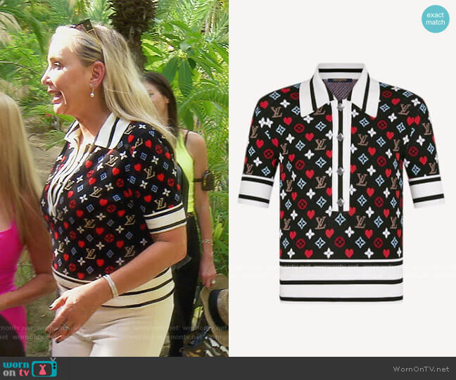 Game on Contrast Stripe Polo Top by Louis Vuitton worn by Shannon Beador  on The Real Housewives of Orange County