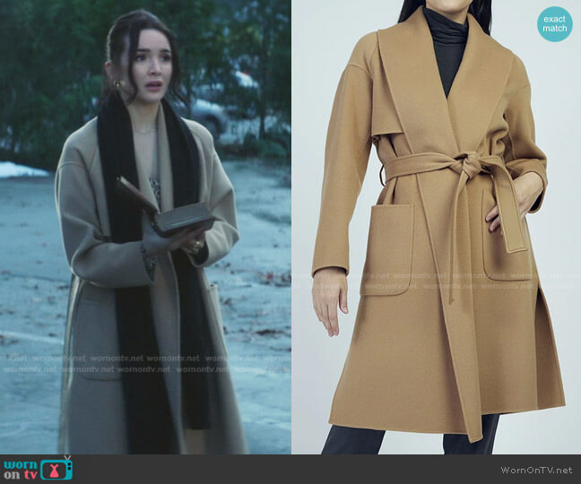 Thalia Double Face Tie Waist Wool Coat by Mackage worn by Bess (Maddison Jaizani) on Nancy Drew