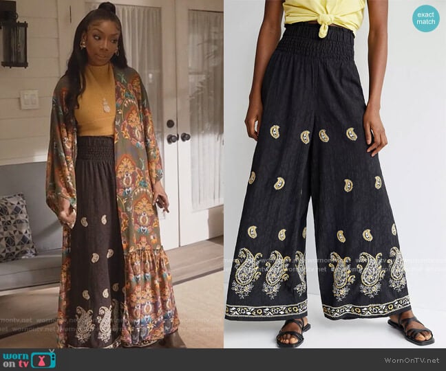 Maeve Smocked Wide-Leg Pants by Maeve worn by Naomi (Brandy Norwood) on Queens