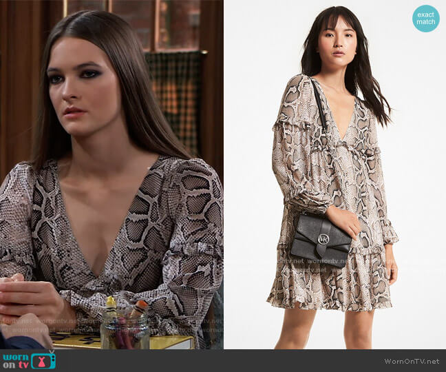 Snake Georgette Mini Dress by Michael Michael Kors worn by Esme (Avery Kristen Pohl) on General Hospital