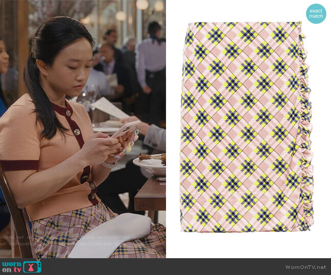 Printed Run-proof Knit Skirt by Miu Miu worn by Cathy Ang on And Just Like That