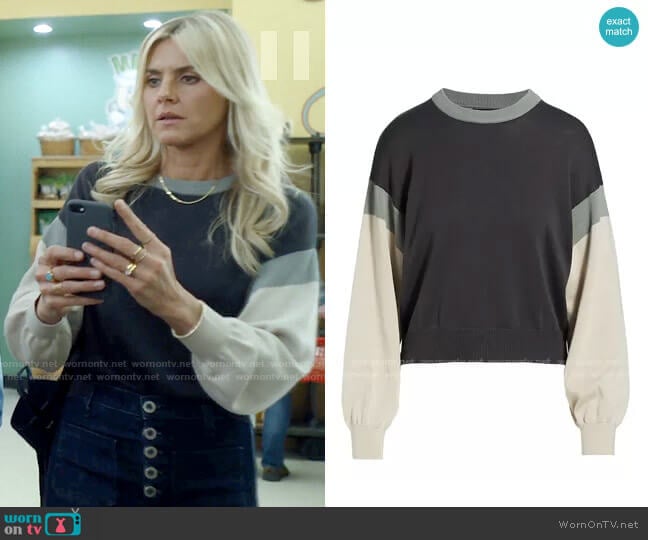 Monrow Relaxed Colorblock Sweatshirt worn by Amy (Eliza Coupe) on Pivoting