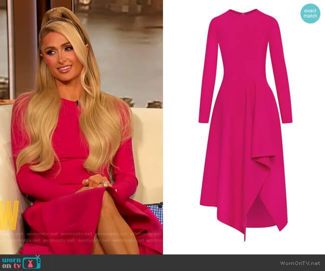 Asymmetric Hem Dress by Oscar de la Renta worn by Paris Hilton on The Drew Barrymore Show