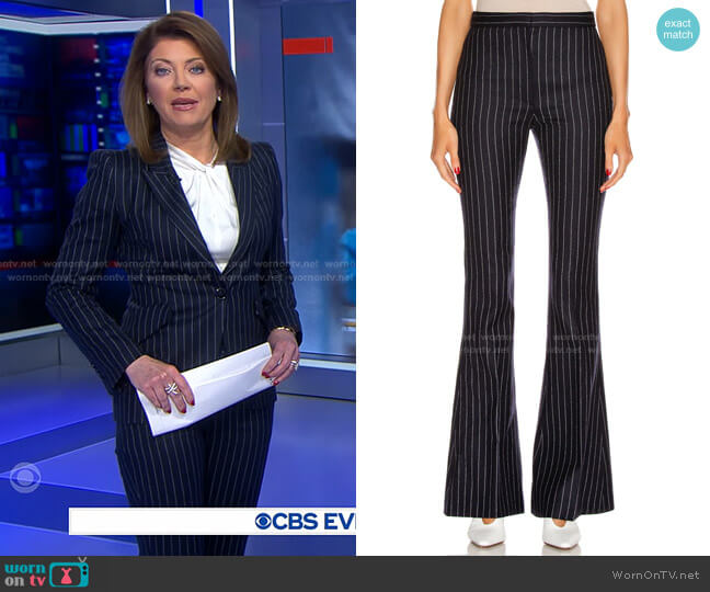 Pinstripe Wool Pants by Alexander Mcqueen worn by Norah O'Donnell on CBS Evening News
