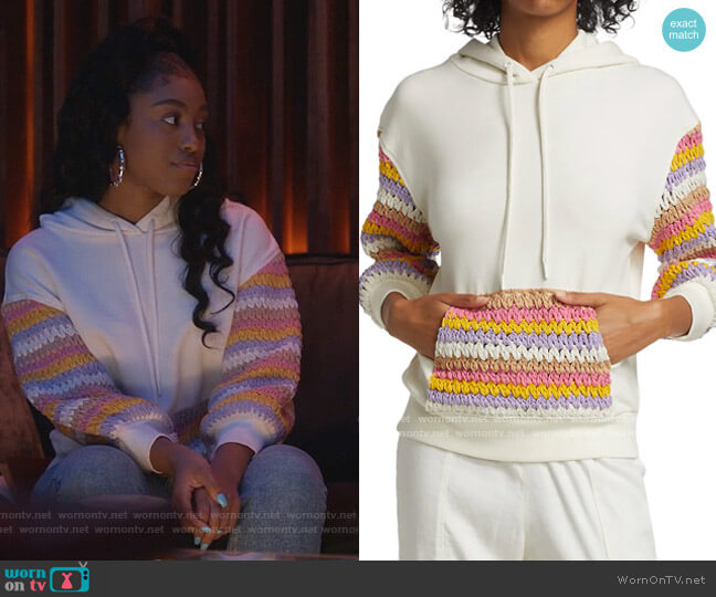 Nisa Crochet Combo Hoodie by Alice + Olivia worn by Jojo (Precious Way) on Queens