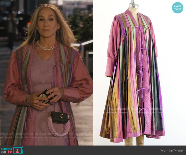 Raw Silk Pleated Caftan at Arcade Vintage worn by Carrie Bradshaw (Sarah Jessica Parker) on And Just Like That
