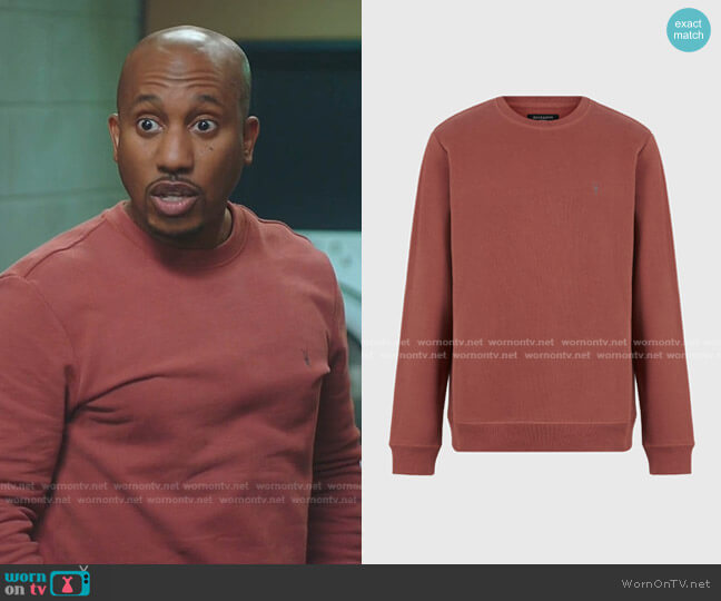 Raven Crew Sweatshirt in Clay Red by All Saints worn by Gary Williams (Chris Redd) on Kenan