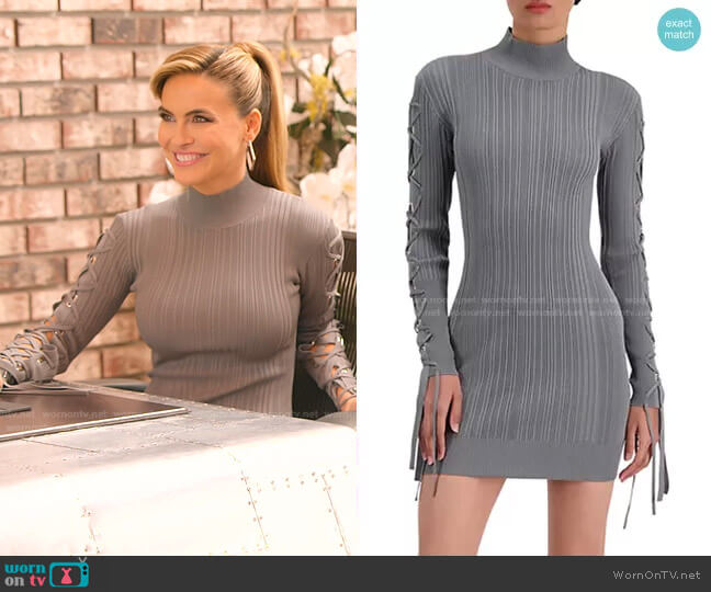 Rib Lace-Up Long-Sleeve Dress in Stone by Herve Leger worn by Chrishell Stause  on Selling Sunset