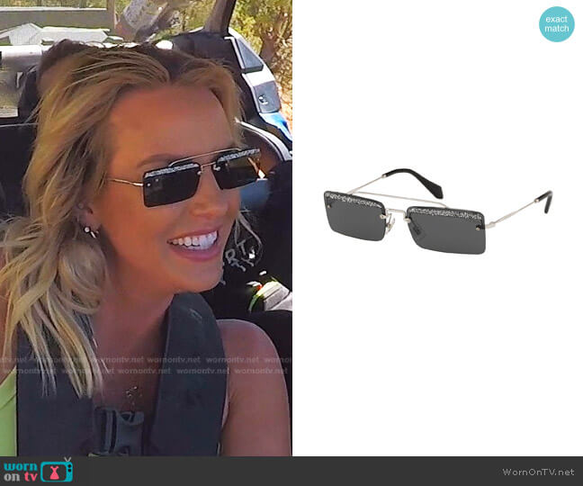 Rimless Rectangle Glittered Sunglasses by Miu Miu worn by Whitney Rose on The Real Housewives of Salt Lake City