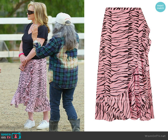 Gracie ruffled printed silk crepe de chine wrap skirt by Rixo worn by Kathy Hilton on Paris in Love