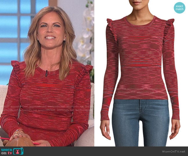 Cinq A Sept Salma Ruffle-Trim Long-Sleeve Top worn by Natalie Morales on The Talk