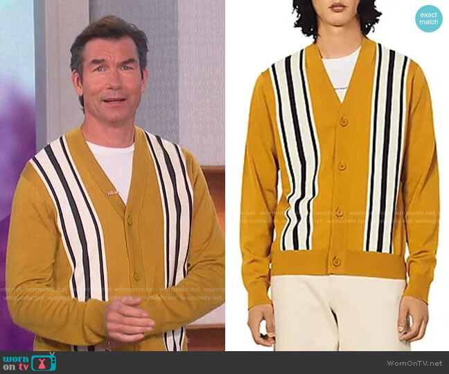 College Wool Stripe Cardigan by Sandro worn by Jerry O'Connell on The Talk