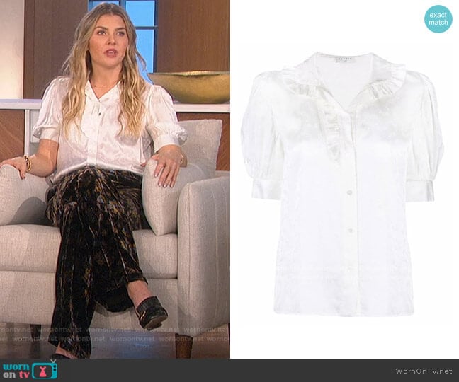 Ruffle-detail Floral Blouse by Sandro worn by Amanda Kloots on The Talk