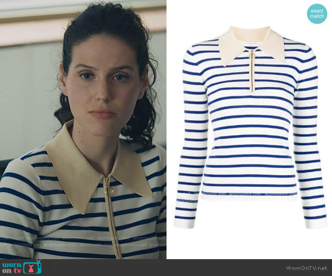 Striped Polo Top by Sandro worn by Eva Victor (Rian) on Billions