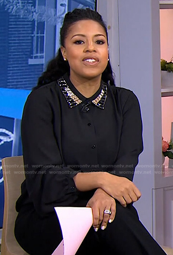 Sheinelle's black embellished collar blouse on Today