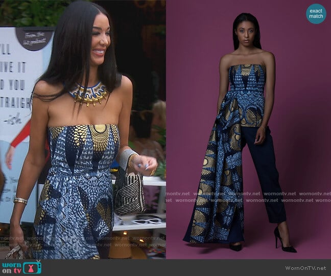 Bangou Chefferie African Print Draped Bustier Top by Sikaa worn by Noella Bergener on The Real Housewives of Orange County