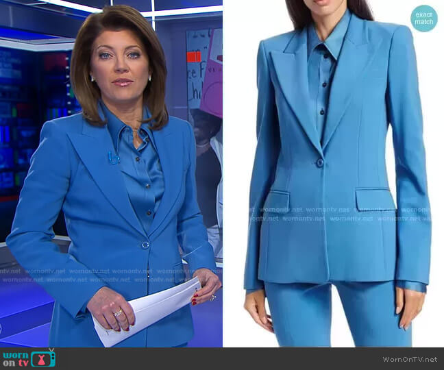 Stretch Pebble Crepe Blazer by Michael Kors worn by Norah O'Donnell on CBS Evening News
