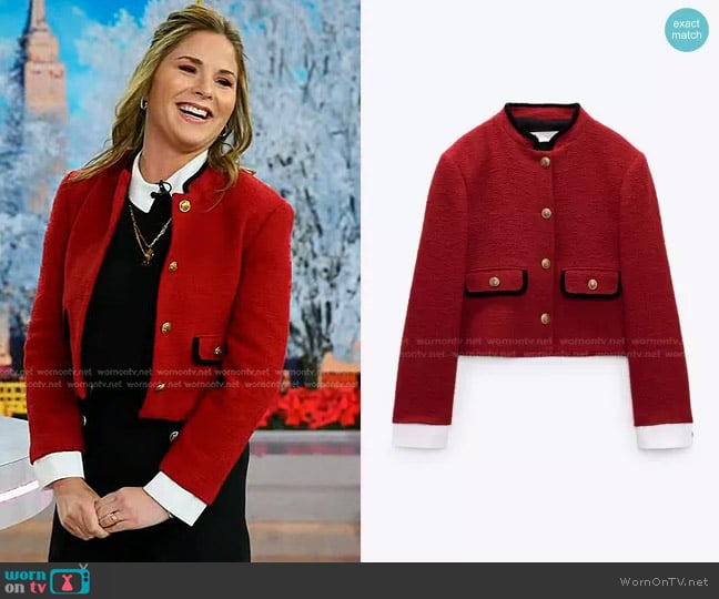 Textured Weave Jacket with Pockets by Zara worn by Jenna Bush Hager on Today