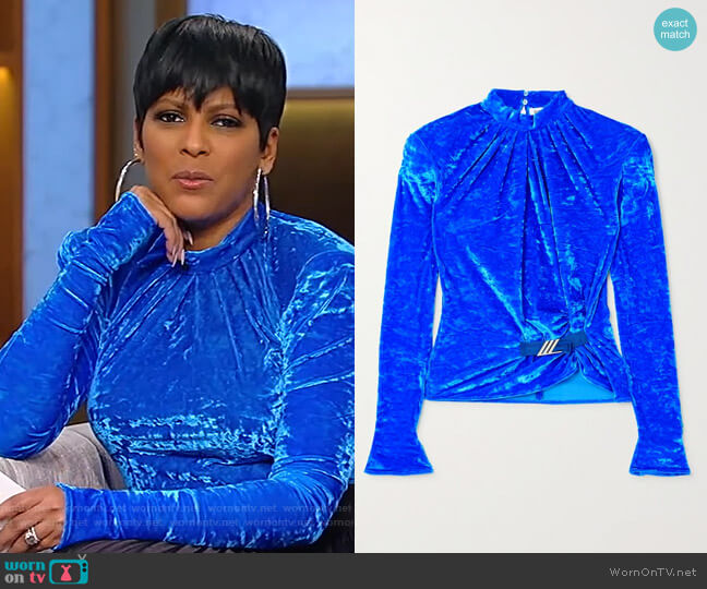 Ruched crushed-velvet top by The Attico worn by Tamron Hall on Tamron Hall Show