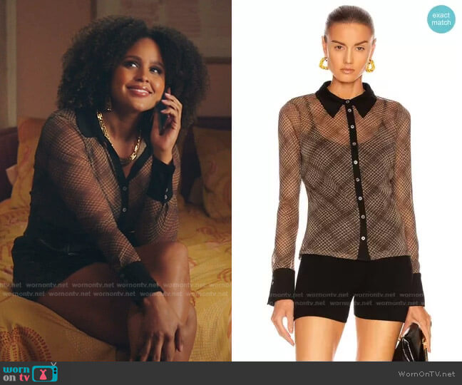 Tia Shimmer Button Down Top by Jonathan Simkhai worn by Hayley Marie Norman on Kenan