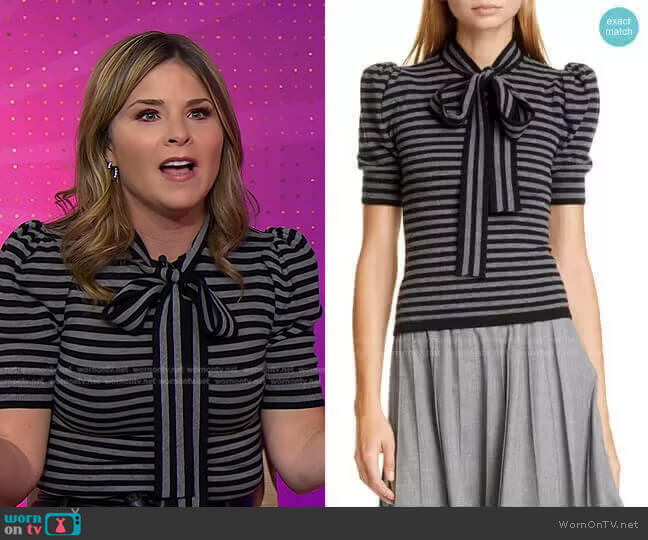 Tie Neck Stripe Cashmere Sweater by Michael Kors worn by Jenna Bush Hager on Today