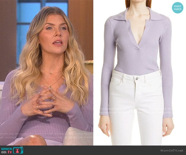 Mix Rib Cotton & Wool Blend Henley Sweater by Toccin worn by Amanda Kloots on The Talk