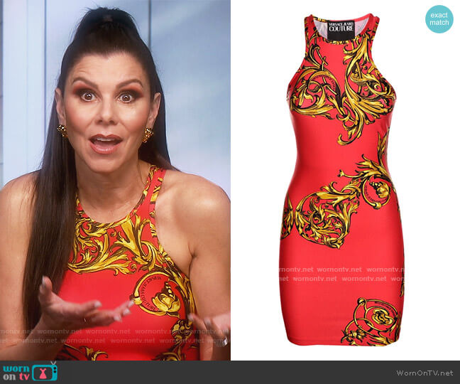 Couture Baroque Print Sleeveless Mini Dress by Versace worn by Heather Dubrow  on The Real Housewives of Orange County