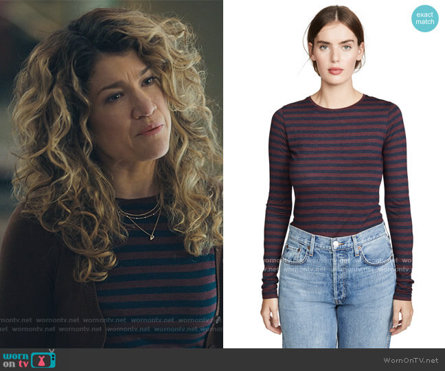 Heather Stripe Long Sleeve Crew by Vince worn by Bonnie Barella (Sarah Stiles) on Billions