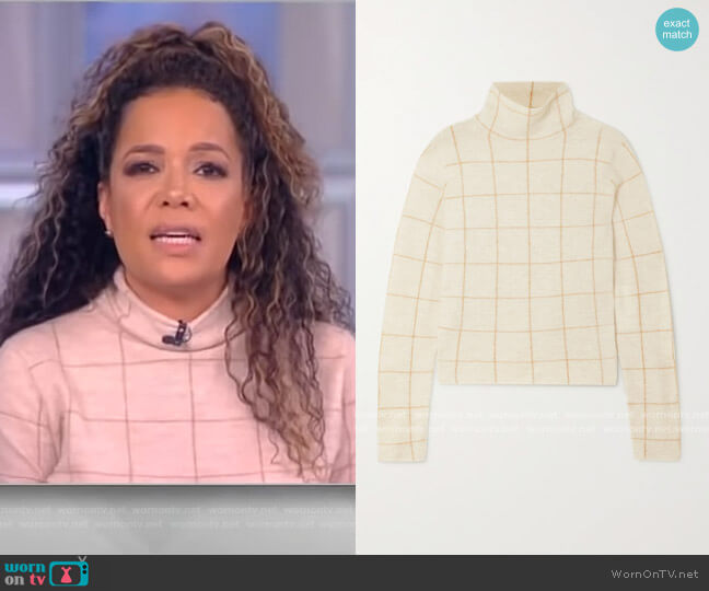 Checked cashmere turtleneck sweater by Vince worn by Sunny Hostin  on The View