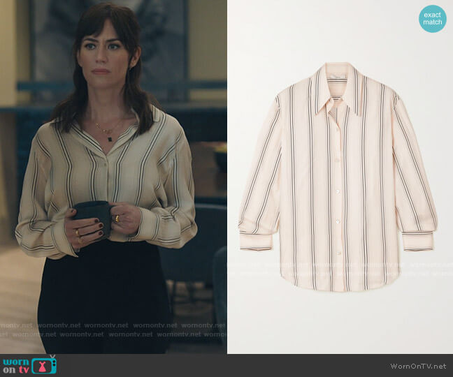 Striped silk-blend twill shirt by Vince worn by Wendy Rhoades (Maggie Siff) on Billions