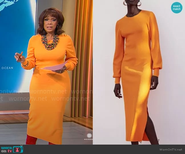 Zara Rib Knit Dress worn by Gayle King on CBS Mornings