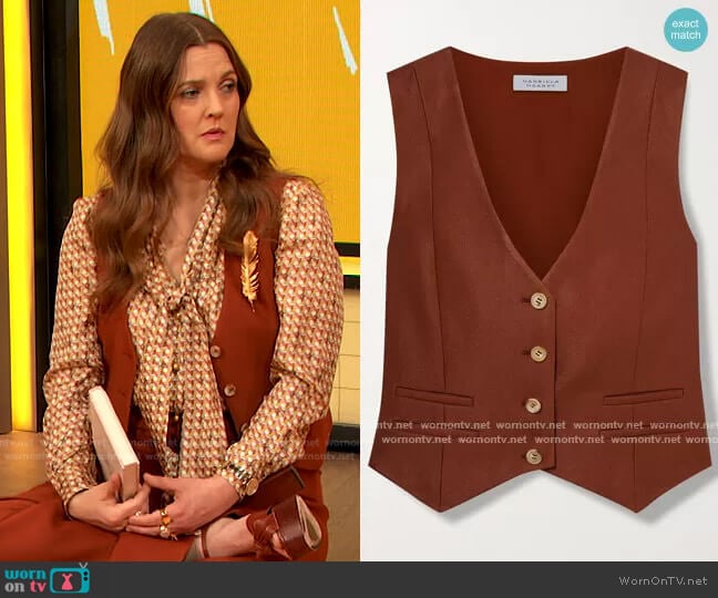 Zelos Twill Vest by Gabriela Hearst worn by Drew Barrymore on The Drew Barrymore Show