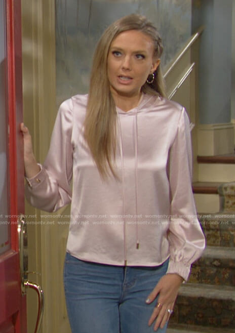 Abby's pink satin hoodie on The Young and the Restless