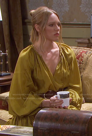 Abigail's yellow tie neck long sleeve dress on Days of our Lives