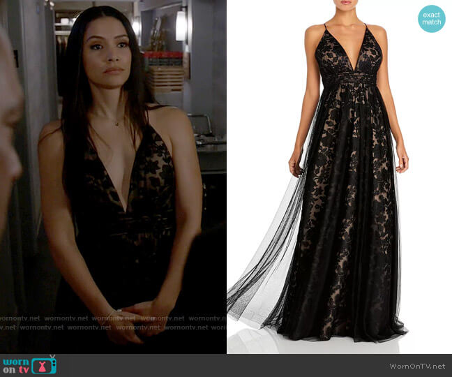 Aidan by Aidan Mattox Embroidered Mesh Gown worn by Stella Kidd (Miranda Rae Mayo) on Chicago Fire