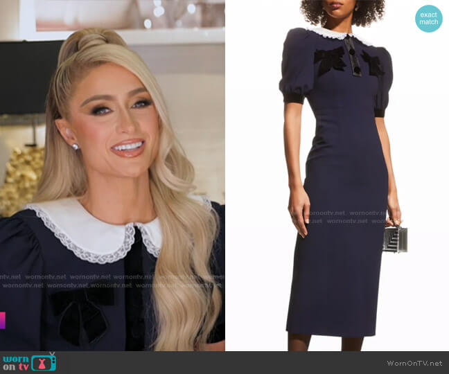 Stretch Wool Cocktail Dress with Velvet Bows by Alessandra Rich worn by Paris Hilton on Today