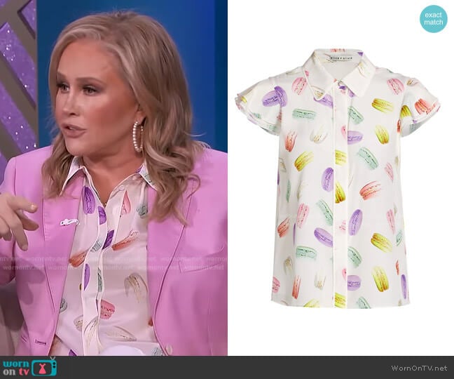 Eli Flutter-Sleeve Silk Top by Alice + Olivia worn by Kathy Hilton on The Real