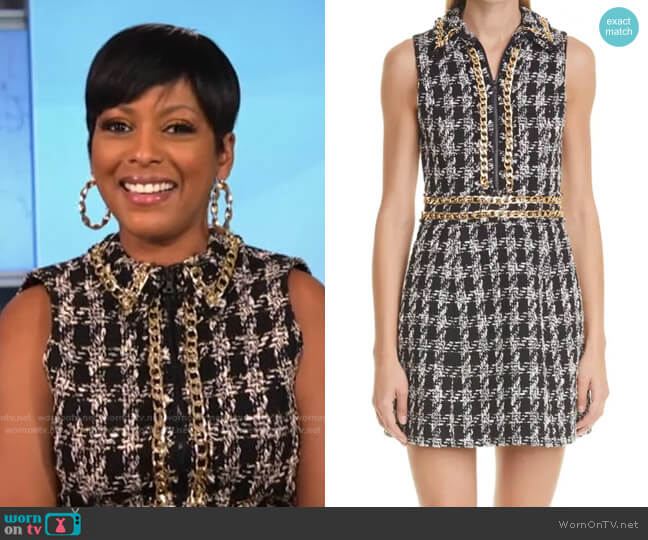 Ellis Chain Detail Cotton Blend Tweed Dress by Alice + Olivia worn by Tamron Hall  on Tamron Hall Show