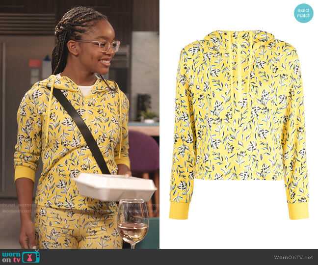 Quinlan Floral Cropped Hoodie by Alice  + Olivia worn by Diane Johnson (Marsai Martin) on Blackish