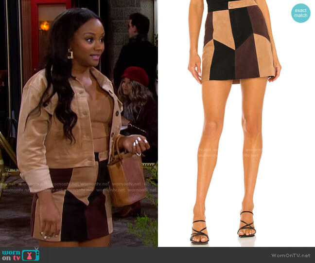 Georgine Suede Mini Skirt by Alice + Olivia worn by Chanel Dupree (Raven Bowens) on Days of our Lives