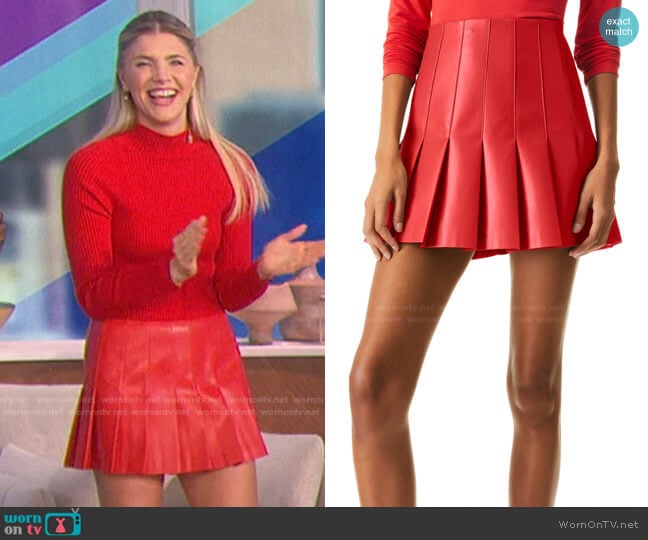 Carter Vegan Leather Mini Skirt by Alice + Olivia worn by Amanda Kloots on The Talk